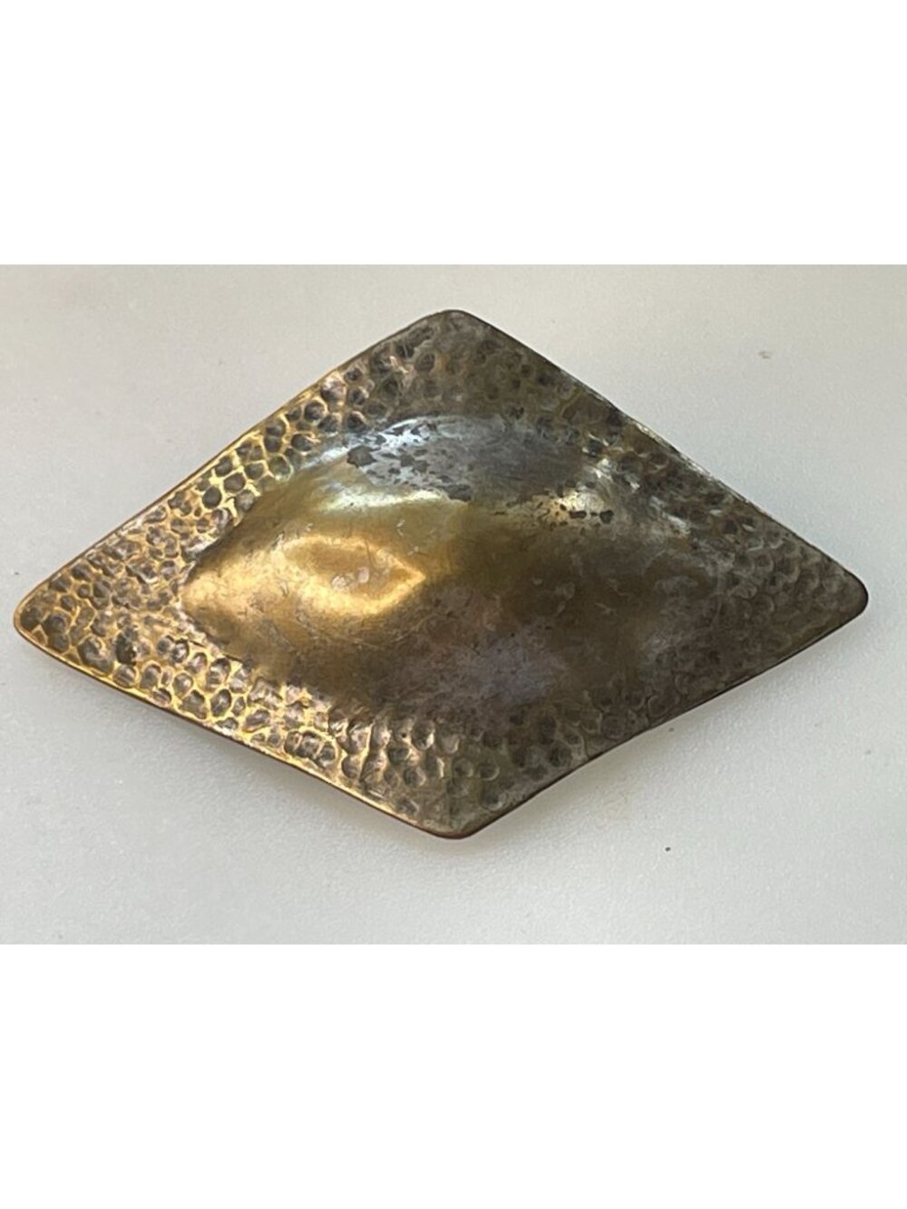 Vintage Mid Century Modernist Hammered Brass Diamond Brooch Pin Studio Artisan